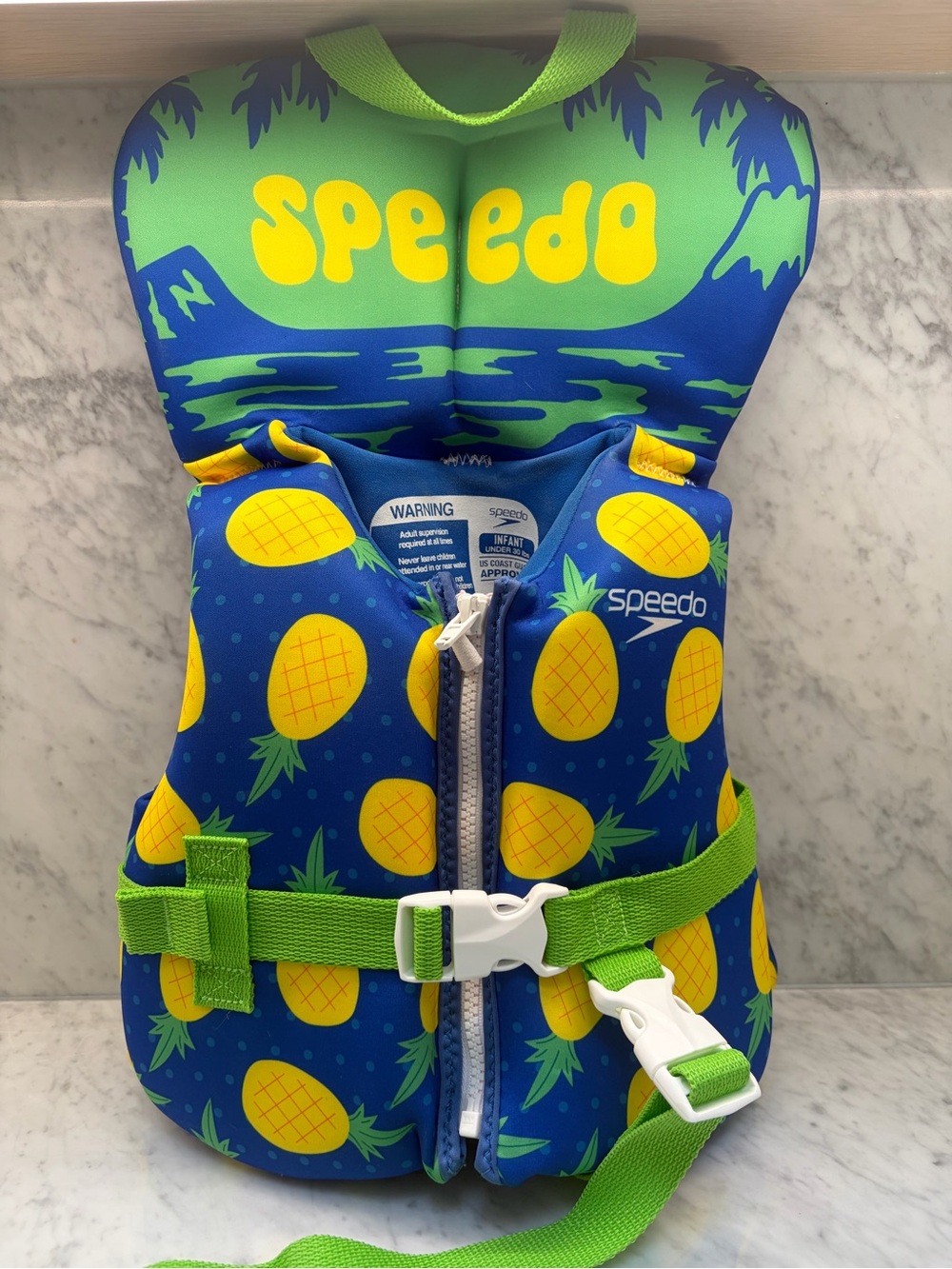 Speedo Infant Coast Guard Approved Life Jacket Vest Pineapple Print Under 30 lbs